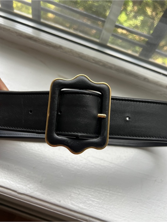 Sarah Flint - Vienna Waist Belt - Black Leather Belt with Gold Scalloped Buckle